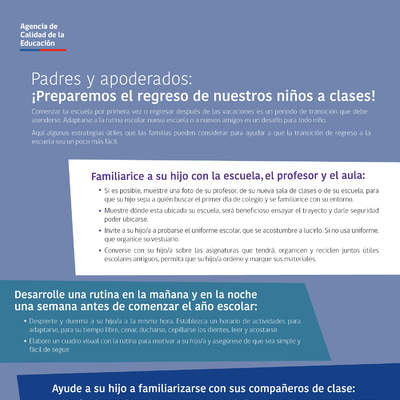 Padres y apoderados ¡Preparemos el regreso de nuestros niños a clases!