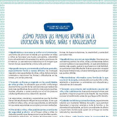 Cómo pueden las familias aportar en la educación de niños, niñas y adolescentes