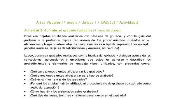 Artes Visuales 1 medio-Unidad 1-OA2;5;6-Actividad 2