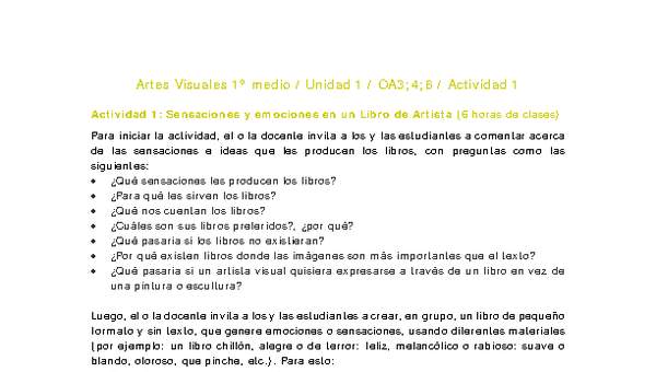 Artes Visuales 1 medio-Unidad 1-OA3;4;6-Actividad 1