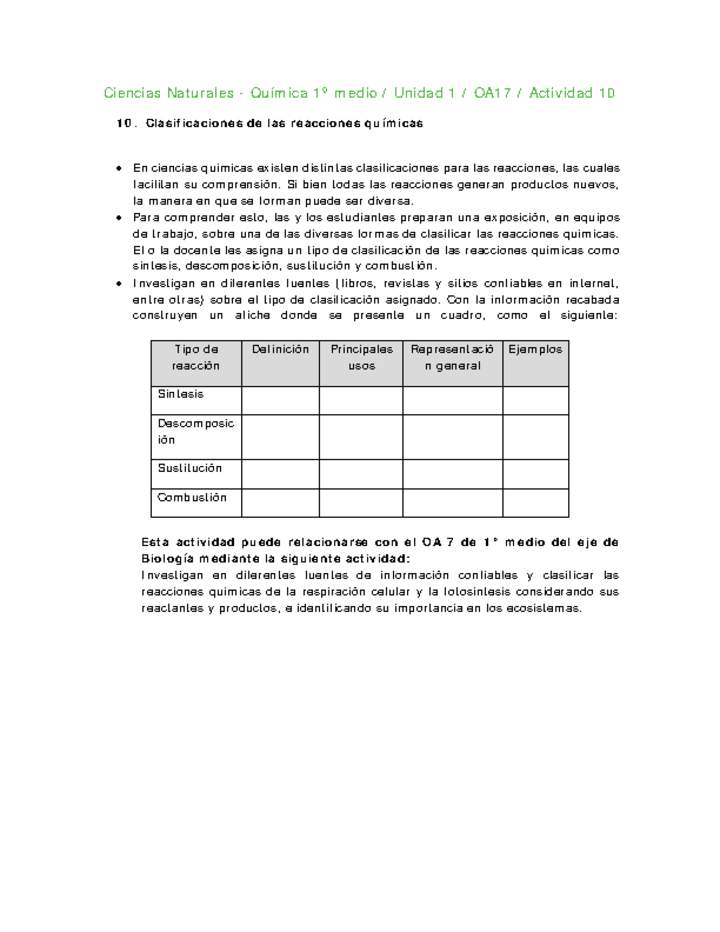 Ciencias Naturales 1 medio-Unidad 1-OA17-Actividad 10