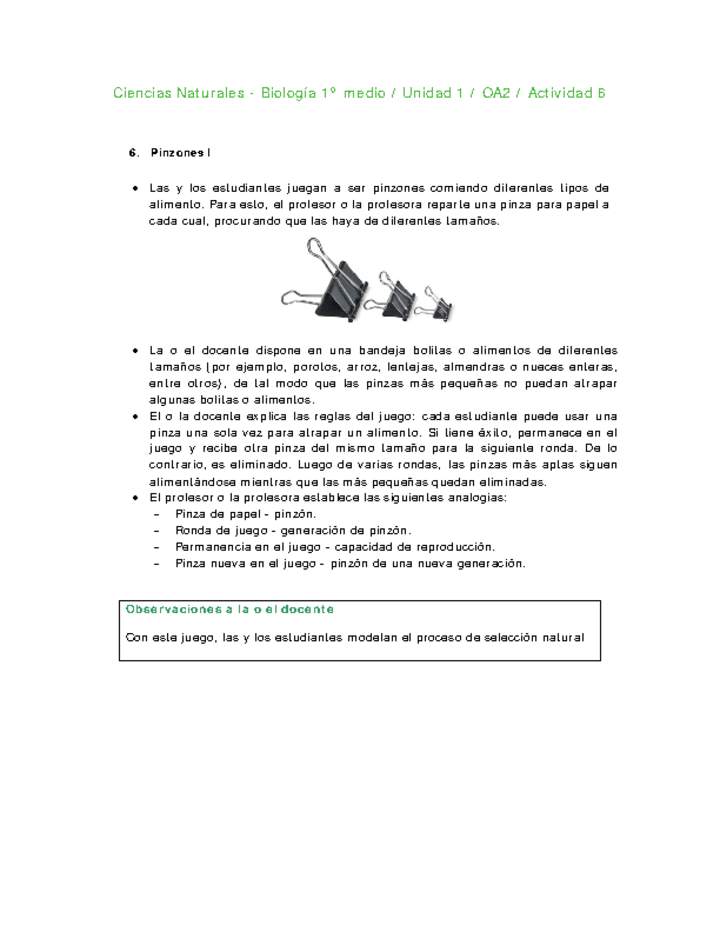 Ciencias Naturales 1 medio-Unidad 1-OA2-Actividad 6