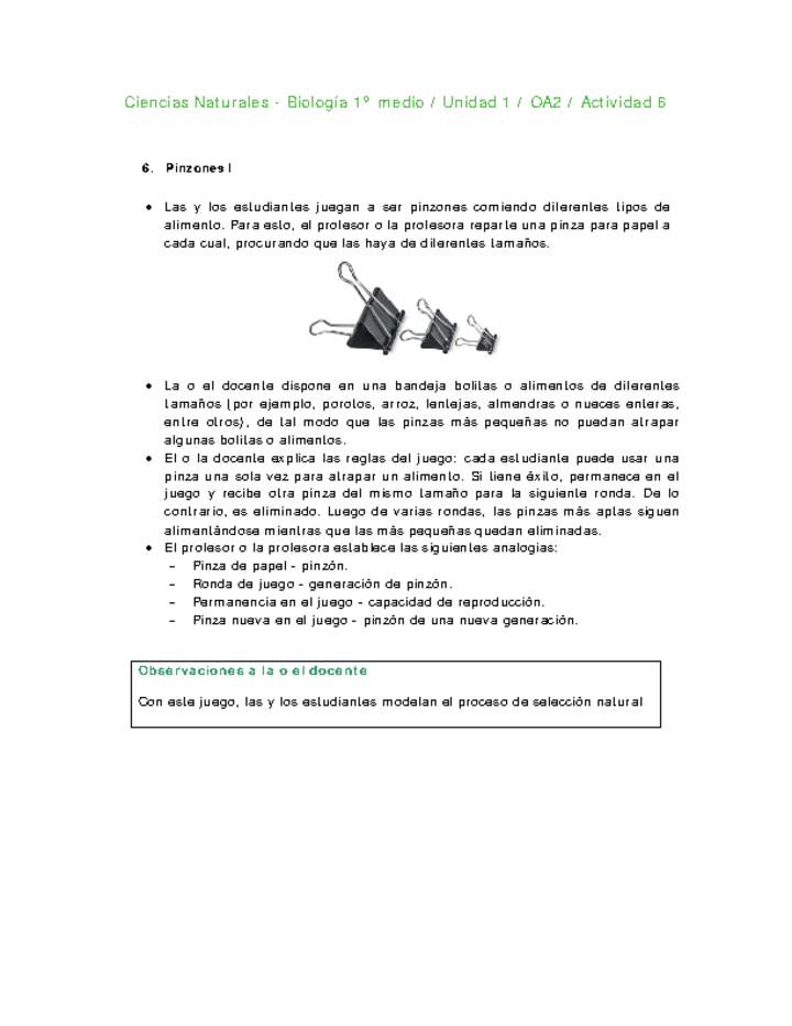 Ciencias Naturales 1 medio-Unidad 1-OA2-Actividad 6