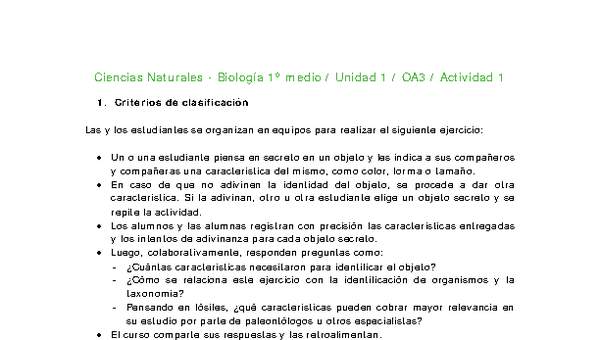 Ciencias Naturales 1 medio-Unidad 1-OA3-Actividad 1