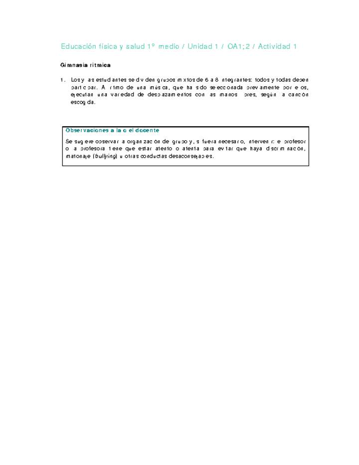 Educación Física 1 medio-Unidad 1-OA1;2-Actividad 1