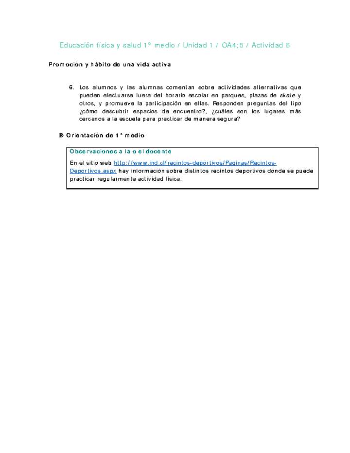 Educación Física 1 medio-Unidad 1-OA4;5-Actividad 6