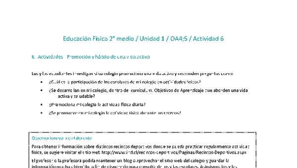 Educación Física 2 medio-Unidad 1-OA4;5-Actividad 6