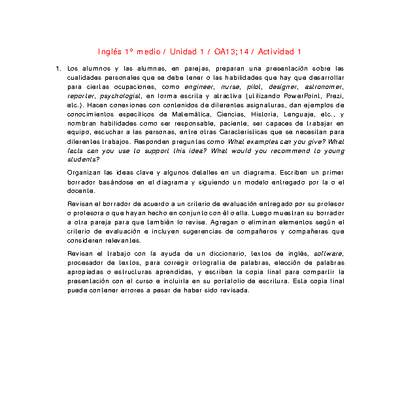 Inglés 1 medio-Unidad 1-OA13;14-Actividad 1