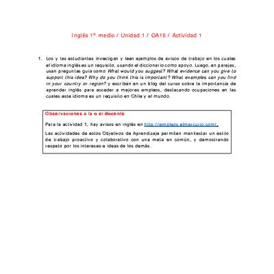 Inglés 1 medio-Unidad 1-OA15-Actividad 1