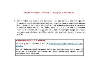 Inglés 1 medio-Unidad 1-OA1;7;8-Actividad 5