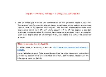 Inglés 1 medio-Unidad 1-OA1;7;8-Actividad 5
