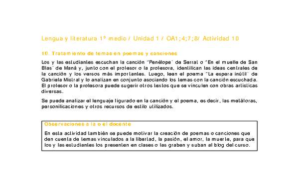 Lengua y Literatura 1 medio-Unidad 1-OA1;4;7;8-Actividad 10