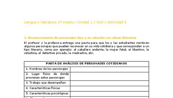 Lengua y Literatura 1 medio-Unidad 1-OA3-Actividad 3