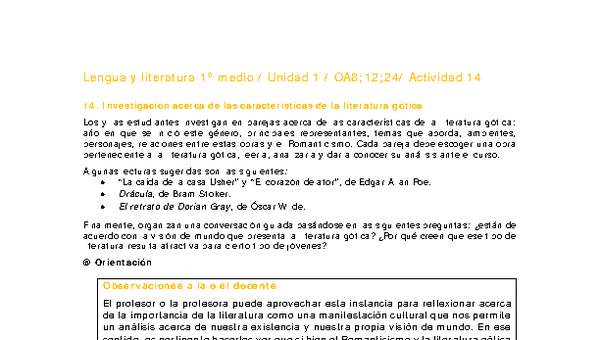 Lengua y Literatura 1 medio-Unidad 1-OA8;12;24-Actividad 14