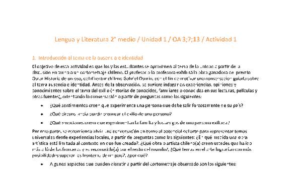 Lengua y Literatura 2 medio-Unidad 1-OA3;7;13-Actividad 1