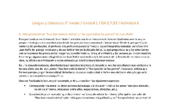 Lengua y Literatura 2 medio-Unidad 1-OA3;7;13;20;23-Actividad 6