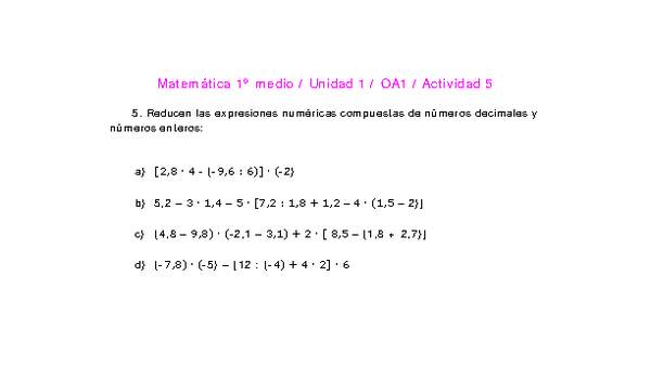 Matemática 1 medio-Unidad 1-OA1-Actividad 5