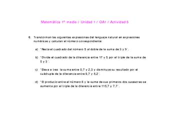 Matemática 1 medio-Unidad 1-OA1-Actividad 6