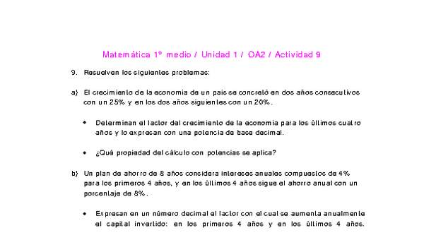 Matemática 1 medio-Unidad 1-OA2-Actividad 9