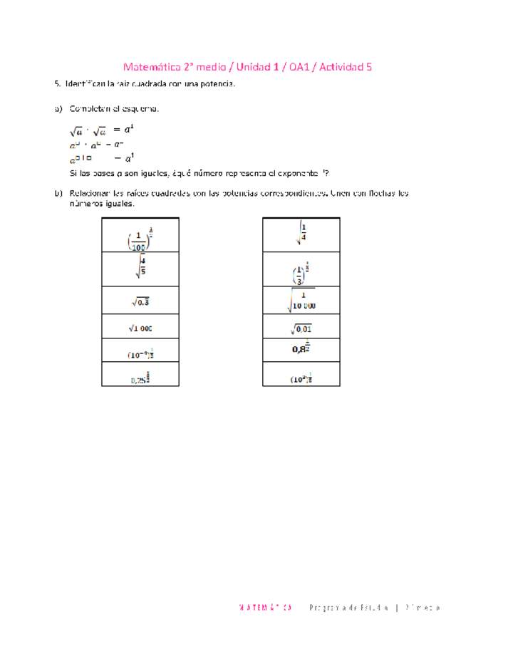 Matemática 2 medio-Unidad 1-OA1-Actividad 5
