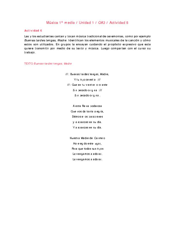 Artes Musicales 1 medio-Unidad 1-OA3-Actividad 6