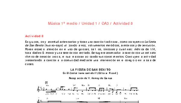 Artes Musicales 1 medio-Unidad 1-OA3-Actividad 8