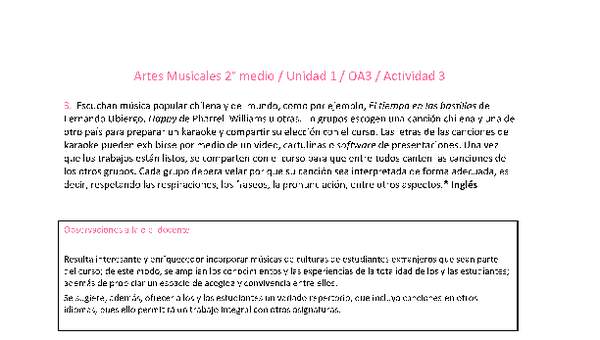 Artes Musicales 2 medio-Unidad 1-OA3-Actividad 3