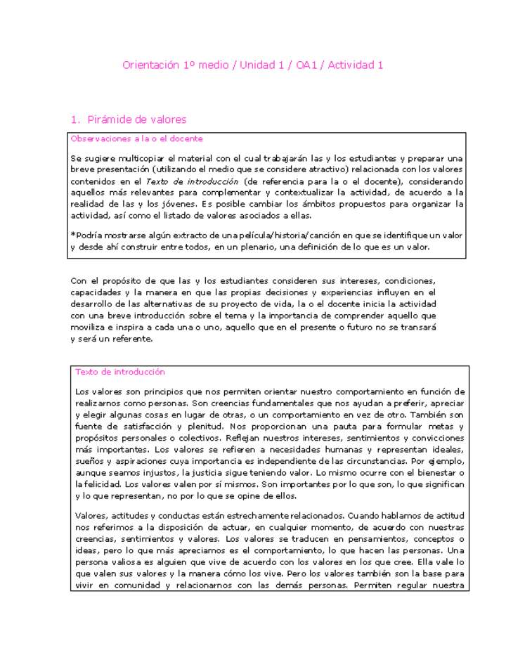 Orientación 1 medio-Unidad 1-OA1-Actividad 1