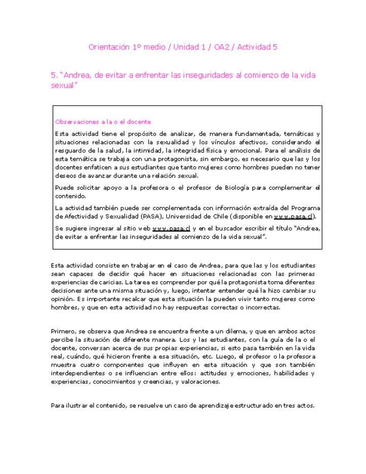 Orientación 1 medio-Unidad 1-OA2-Actividad 5