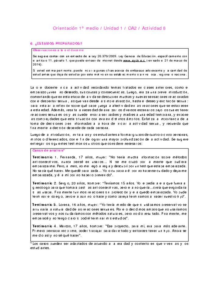 Orientación 1 medio-Unidad 1-OA2-Actividad 6