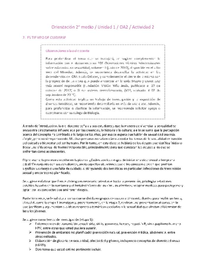 Orientación 2 medio-Unidad 1-OA2-Actividad 2