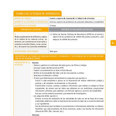 Control y registro de parámetros de productos elaborados y trazabilidad