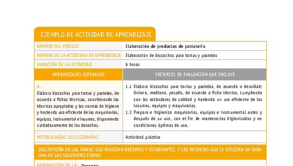 Elaboración de biscochos para tortas y pasteles