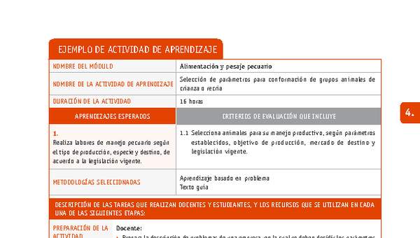 Selección de parámetros para conformación de grupos animales de crianza o recría