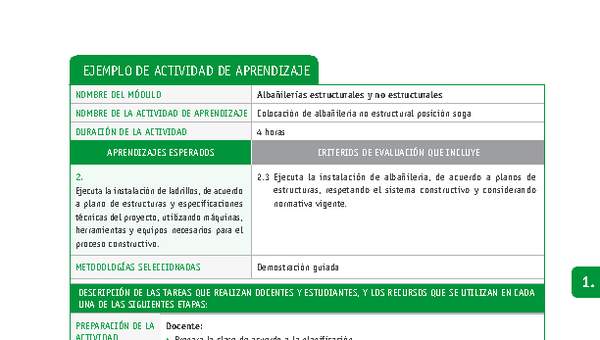 Colocación de albañilería no estructural posición soga