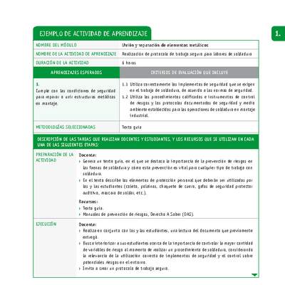 Realización de protocolo de trabajo seguro para labores de soldadura