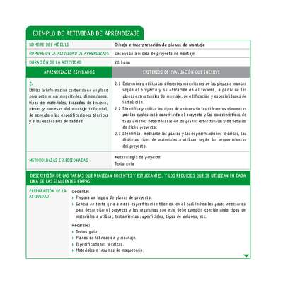 Desarrollo a escala de proyecto de montaje