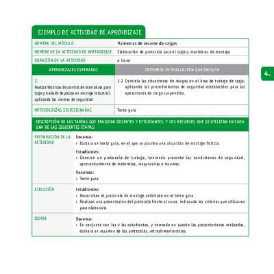 Elaboración de protocolo para el izaje y maniobras de montaje