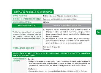 Muestrario con tipos de tratamientos superficiales