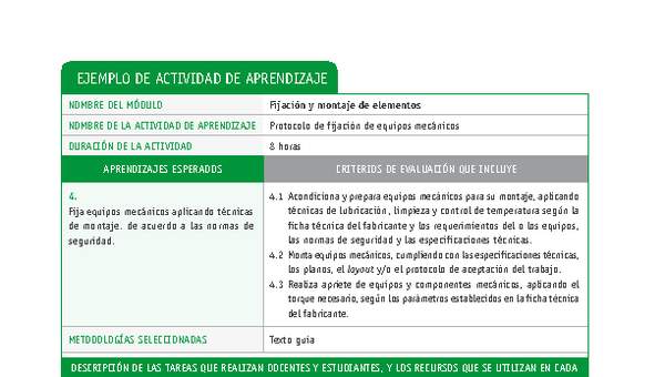 Protocolo de fijación de equipos mecánicos