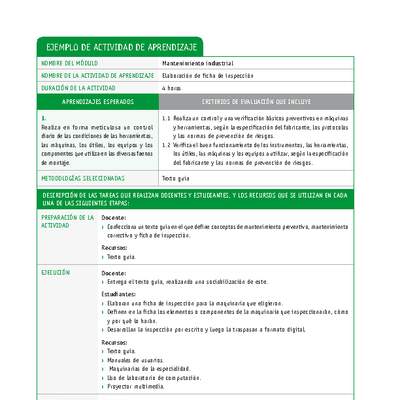 Elaboración de ficha de inspección