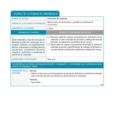 Determinación de rendimientos y pérdidas de materiales de construcción