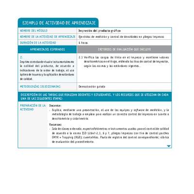 Ejercicios de medición y control de densidades en pliegos impresos