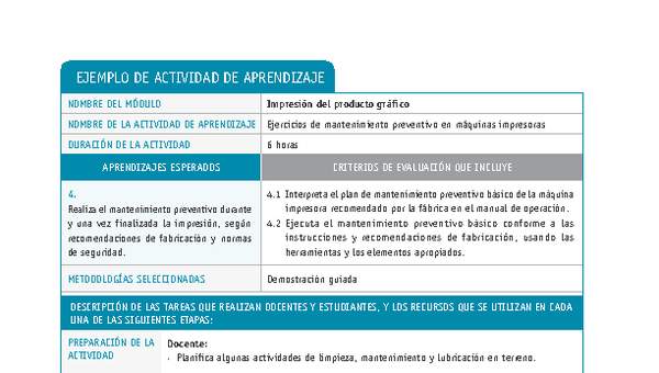 Ejercicios de mantenimiento preventivo en máquinas impresoras