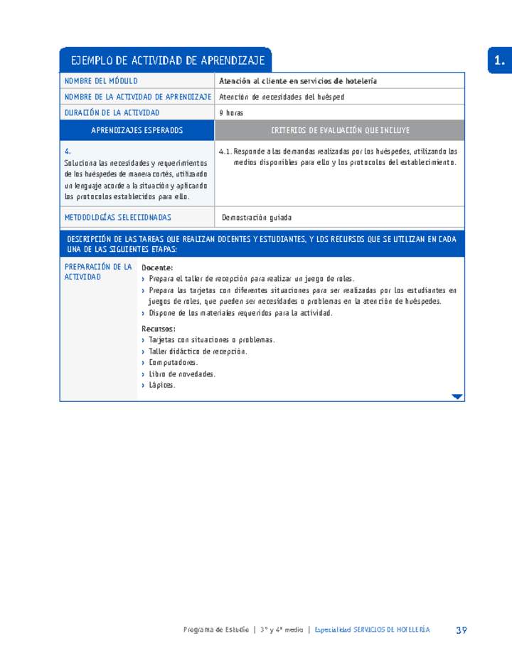 Atención de necesidades del huésped