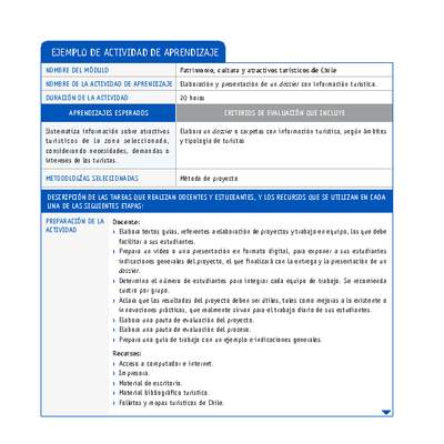 Elaboración y presentación de un dossier con información turística.