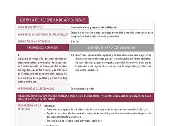 Selección de herramientas, equipos de medida y medios necesarios para la ejecución del mantenimiento preventivo