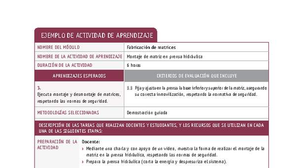 Montaje de matriz en prensa hidráulica