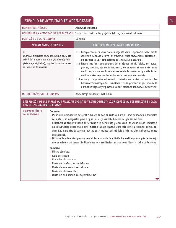 Inspección, verificación y ajuste del conjunto móvil del motor