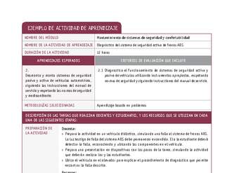 Diagnóstico del sistema de seguridad activa de frenos ABS